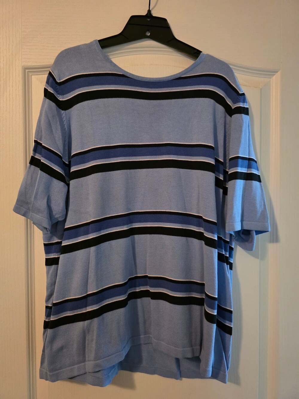 Casual Corner Annex Woman Blue Striped Short Sleeve Knit Top 2X